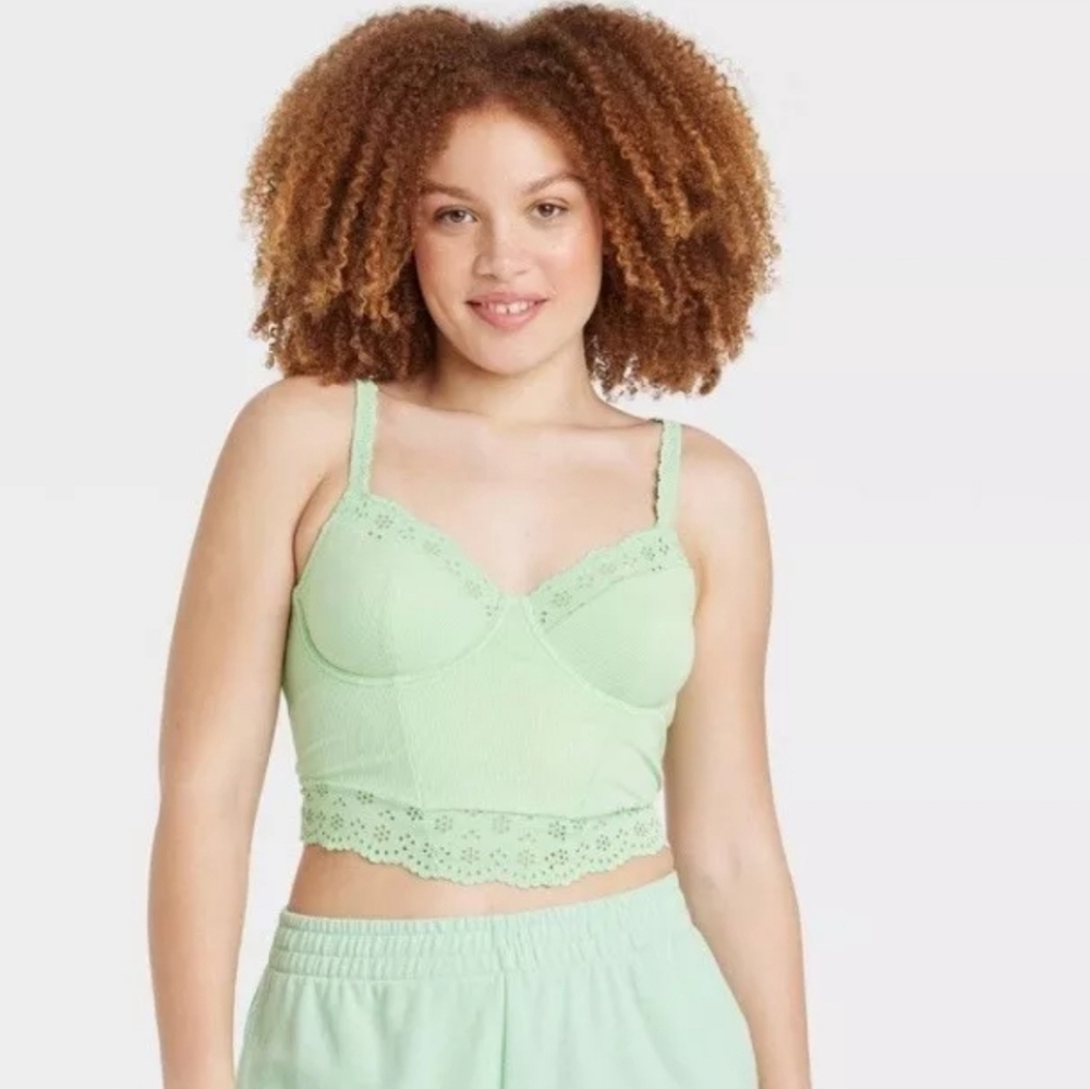 Colsie Women's Bralette Light Green Eyelet Corset - Size XS